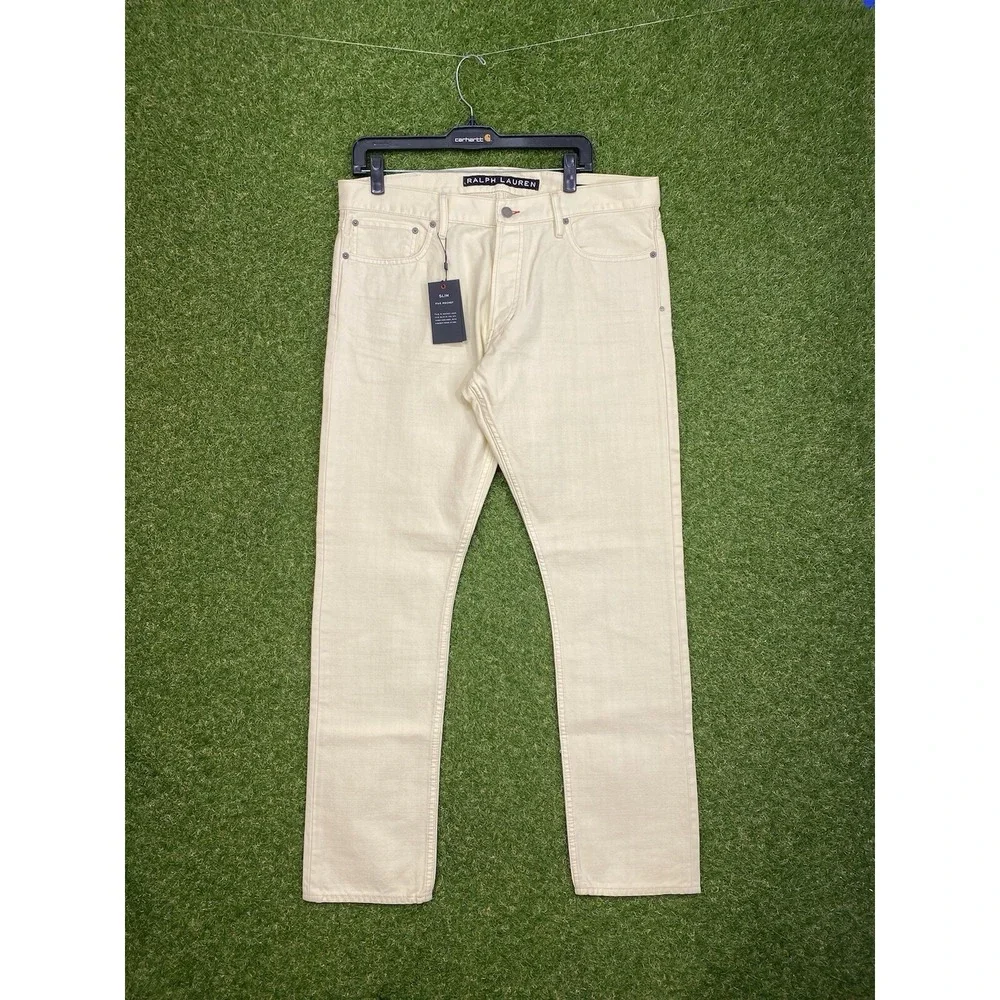 Vintage Polo Ralph Lauren Jeans Mens 36x32 Slim Low Style Ivory Cream White